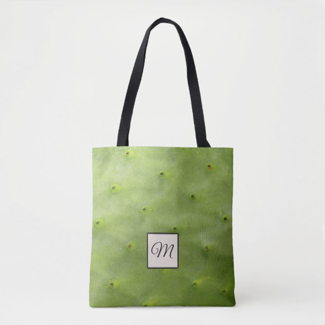Botanical Tropical Green Cactus Photo Monogram Tote Bag (Front)