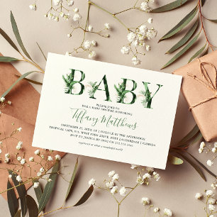 Botanical Tropical Greenery & Gold Baby Shower Invitation