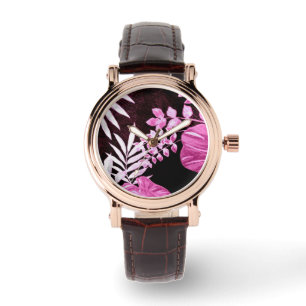 Botanical Tropical Leaves Palm Fronds Pink Watch