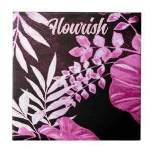 Botanical Tropical Leaves Palm Pink Personalized Ceramic Tile