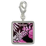 Botanical Tropical Leaves Palm Pink Personalized Charm