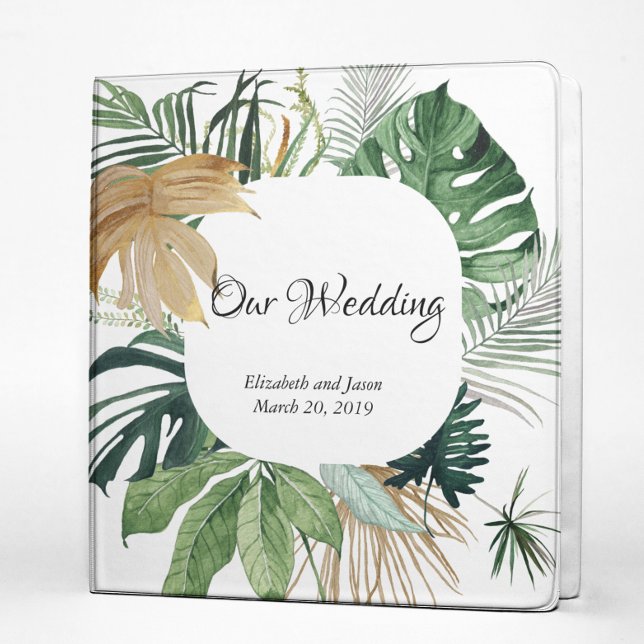 Botanical Tropical Leaves Wedding Modern Frame 3 Ring Binder (Creator Uploaded)