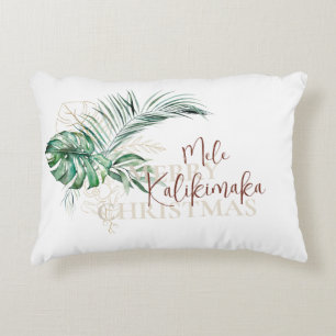 Botanical Tropical Mele Kalikimaka Christmas Accent Pillow