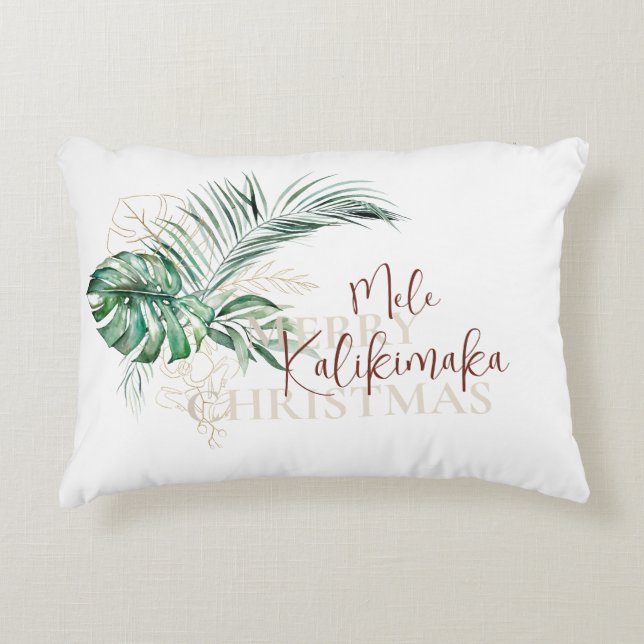 Botanical Tropical Mele Kalikimaka | Christmas Accent Pillow (Front)