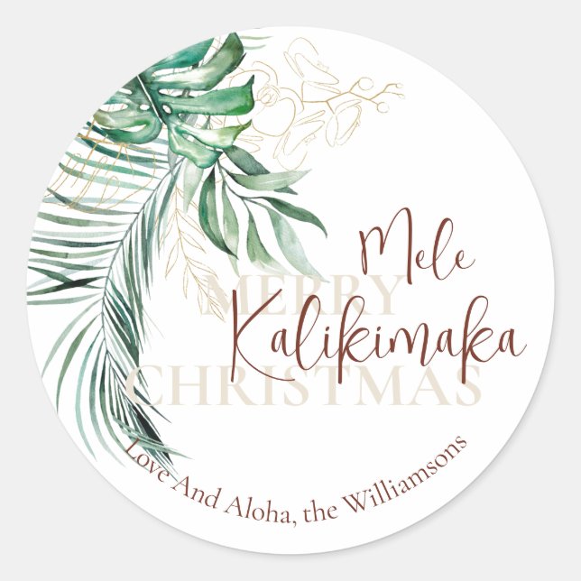Botanical Tropical Mele Kalikimaka | Custom  Classic Round Sticker (Front)