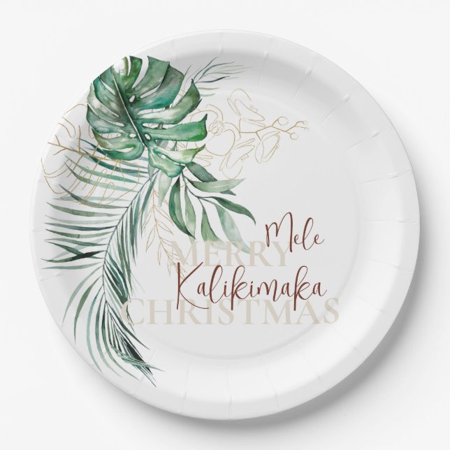 Botanical Tropical Mele Kalikimaka | Custom Paper Plates (Front)
