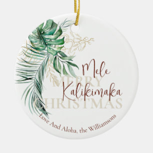 Botanical Tropical Mele Kalikimaka Family Photo Ceramic Ornament