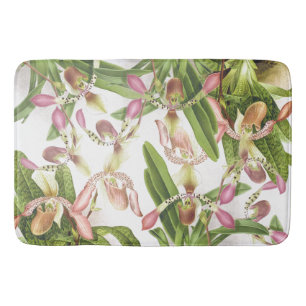 Botanical Tropical Orchid Floral Flowers Bath Mat