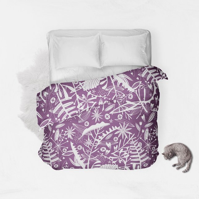 Botanical Tropical Purple and White Duvet Cover (Creator Uploaded)