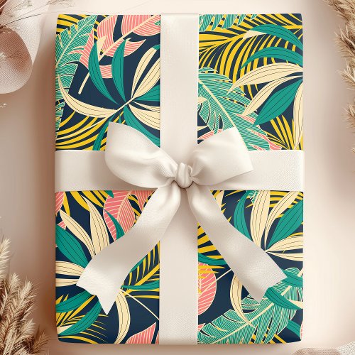 Botanical Tropical Summer Palm Leaves Wrapping Paper