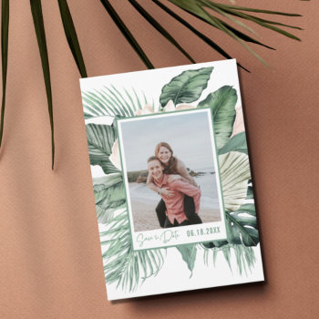 Botanical Tropical Wedding Photo Save The Date by stylelily at Zazzle