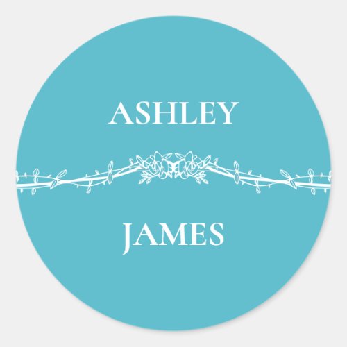 Botanical Turquoise Rose Floral Wedding  Classic Round Sticker