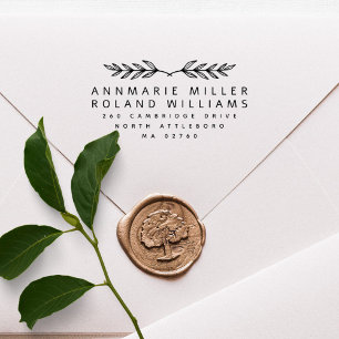 Botanical Two Last Names Modern Return Address Rubber Stamp