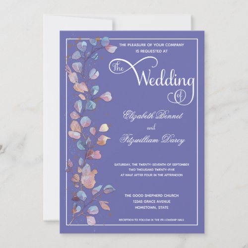 Botanical VeryPeri Lavender Photo Monogram Wedding Invitation