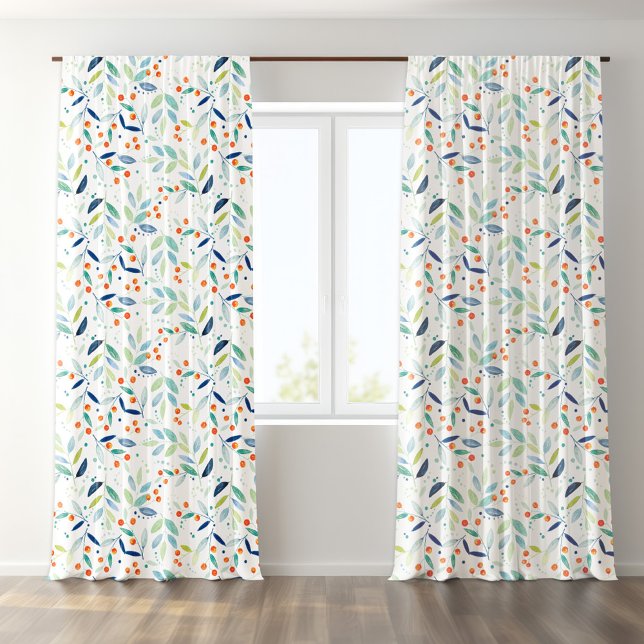 Botanical Vibe Leaves And Berries Pattern Blackout Curtains (Creator Uploaded)