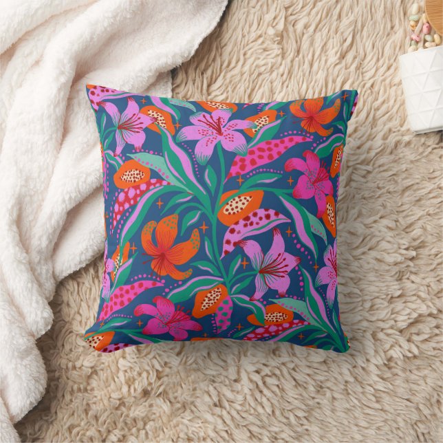 Botanical Vibrant Garden Throw Pillow (Blanket)