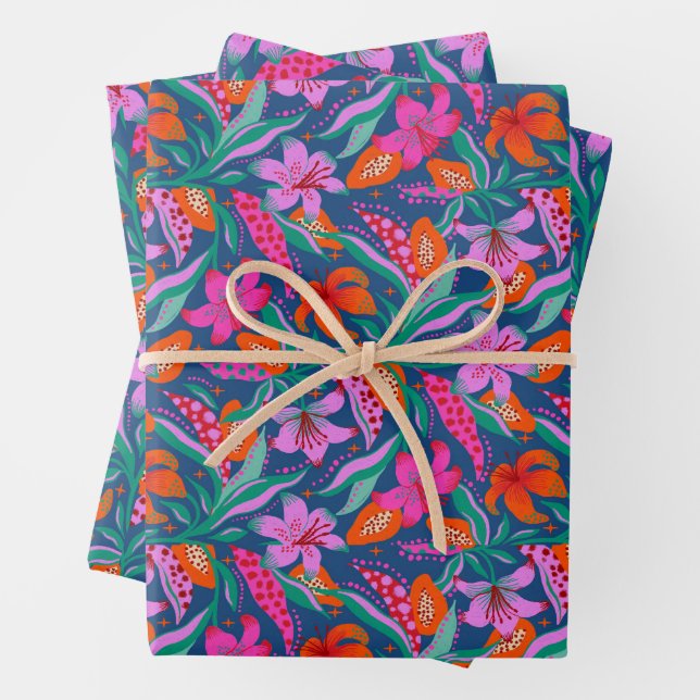 Botanical Vibrant Garden Wrapping Paper Sheets (In situ)