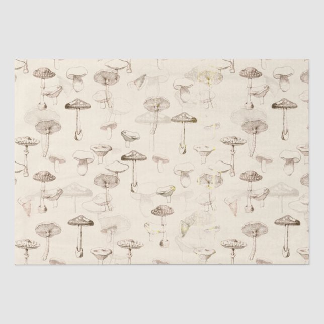 Botanical Vintage Beige Mushroom Pattern Tissue Paper (Front)