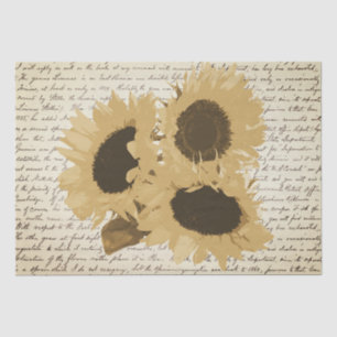 Botanical Vintage Beige Sunflowers Floral Script Tissue Paper