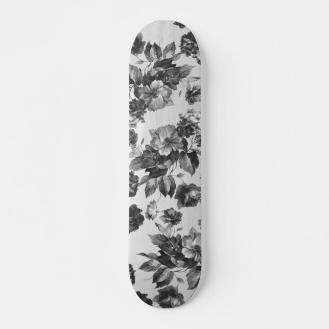 Botanical vintage black white roses floral skateboard (Front)