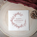 Botanical Vintage Burgundy Wreath Christmas Napkins<br><div class="desc">Add a rich, festive touch to your celebration with these elegant burgundy red botanical holiday cocktail napkins. Featuring “Happy Holidays” in a simple serif font with a modern boho flair, they can be customized to say “Merry Christmas” and personalized with your host or business name. Ideal for company or corporate...</div>