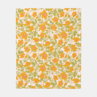 Botanical vintage buttercup flowers fleece blanket