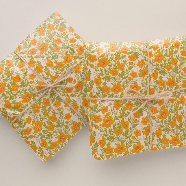 Botanical vintage buttercup flowers wrapping paper (Creator Uploaded)