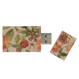 Botanical vintage design wood flash drive