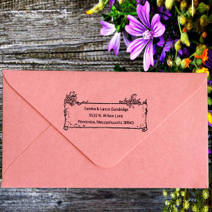 Botanical Vintage Family Name & Return Address Rubber Stamp