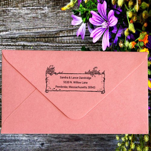 Botanical Vintage Family Name  Return Address Rubber Stamp