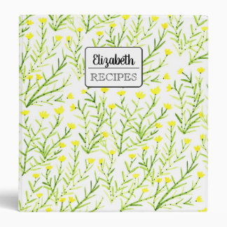 Botanical Vintage Floral Minimal Name Recipes 3 Ring Binder