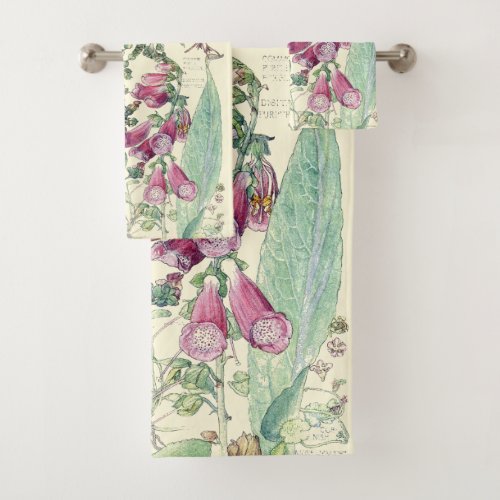 Botanical Vintage Foxglove Flowers Bath Towel Set