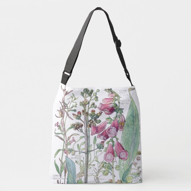 Botanical Vintage Foxglove Flowers Tote Bag (Back)