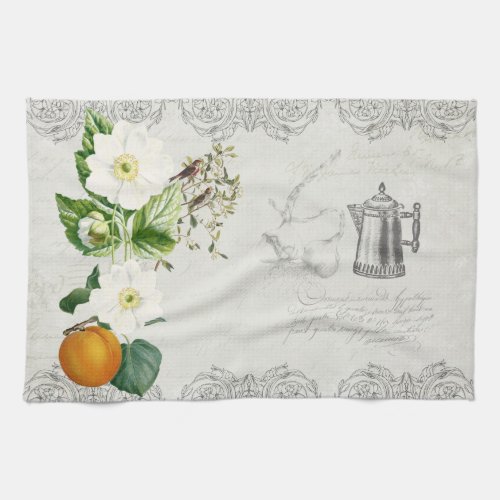 Botanical Vintage French Ephemera Floral Kitchen Towel