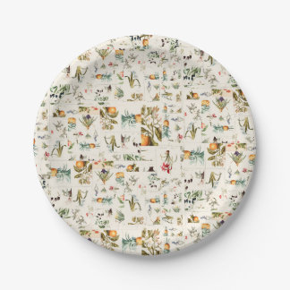 Botanical Vintage Illustrations Collage Paper Plates