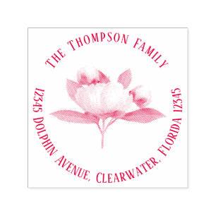 Botanical Vintage Peony Floral Return Address Self-inking Stamp