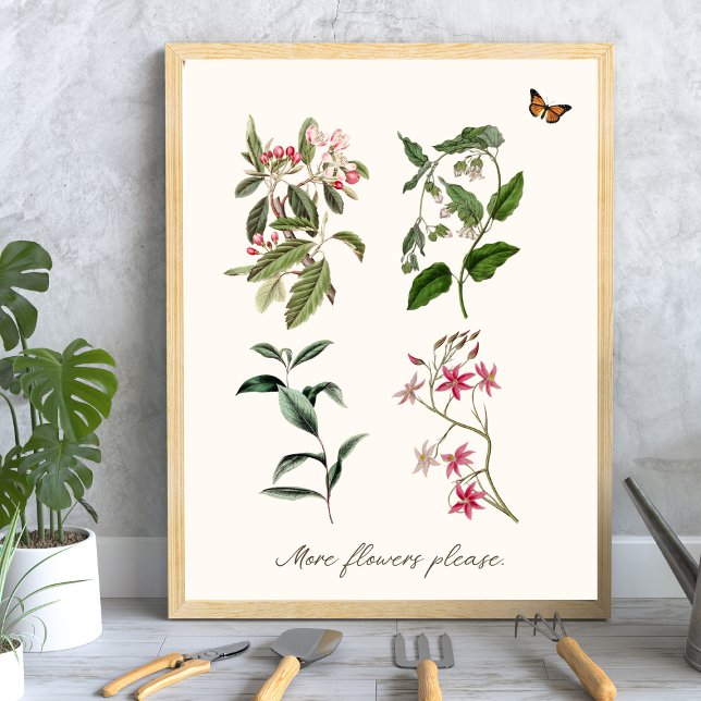Botanical Vintage Pink  Blooms Script Gardener Poster (Creator Uploaded)