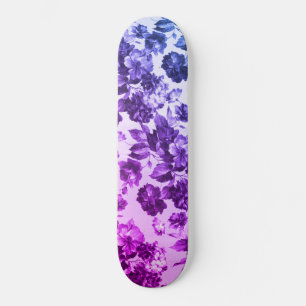 Botanical vintage purple blue gradient rose floral skateboard