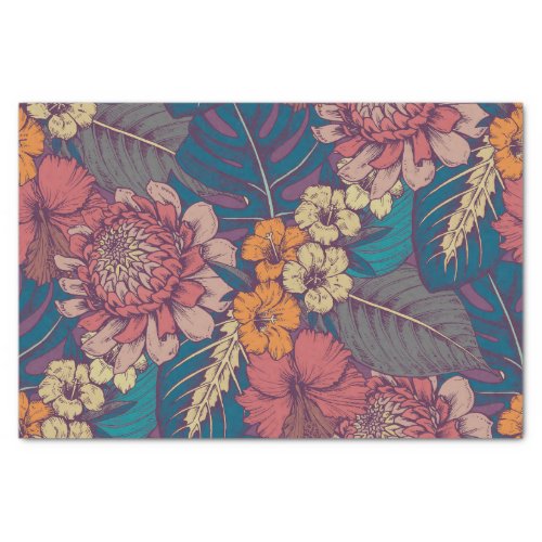 Botanical Vintage Tropical Hibiscus Flower Pattern Tissue Paper