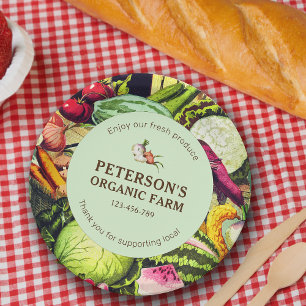 Botanical Vintage Vegetables Local Farmer Label Paper Plates