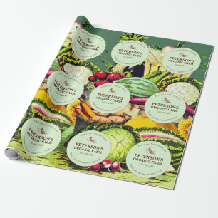 Botanical Vintage Vegetables Local Farmer Label Wrapping Paper
