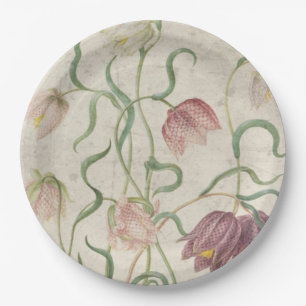 Botanical Vintage Watercolor Checkered Lily Paper Plates