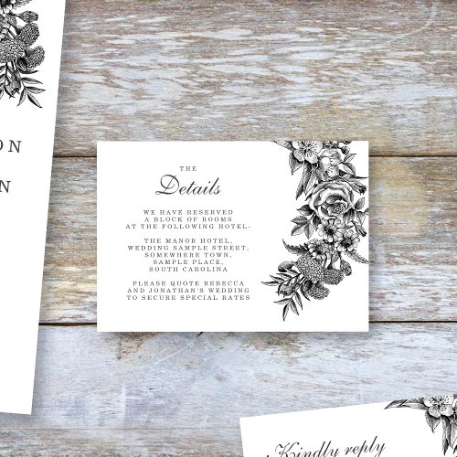 Botanical Vintage Wedding Details Enclosure Card