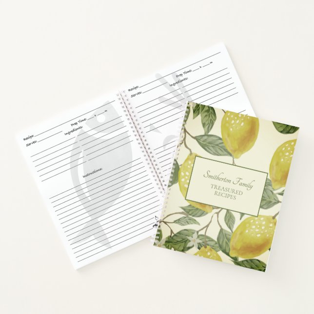 Botanical Vintage Yellow Lemons Family Recipe Notebook (Inside)