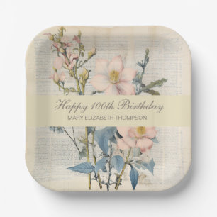 Botanical Vintaqe Wildflower 100th Birthday Paper Plates