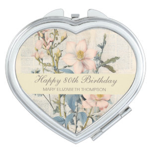  Botanical Vintaqe Wildflower 80th Birthday Compact Mirror
