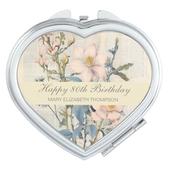  Botanical Vintaqe Wildflower 80th Birthday Compact Mirror (Front)