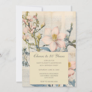Botanical Vintaqe Wildflower 80th Birthday Invitation