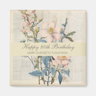  Botanical Vintaqe Wildflower 80th Birthday Magnet