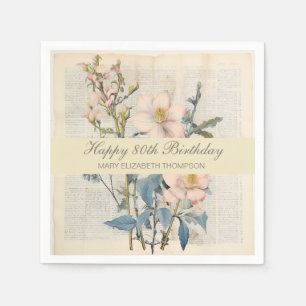 Botanical Vintaqe Wildflower 80th Birthday Napkins